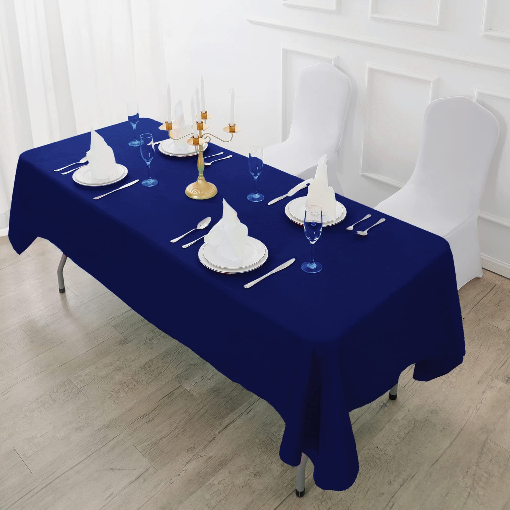 Fokitut Lot de 6 nappes rectangulaires en polyester résistant aux taches et infroissables pour cuisine, salle à manger, mariage, fête, dîner de vacances - Bleu roi - 152,4 x 259,1 cm