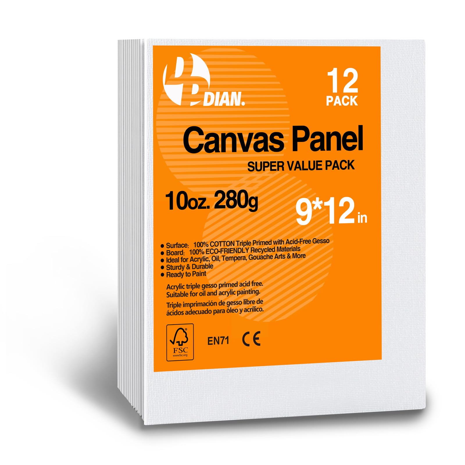 DPDIAN Canvas Boards for Painting 9x12 Inch, 12-Pack Bulk Canvas Value Pack - Art Supplies Blank Paint Canvas Panels for Acrylic, Oil, Watercolor,