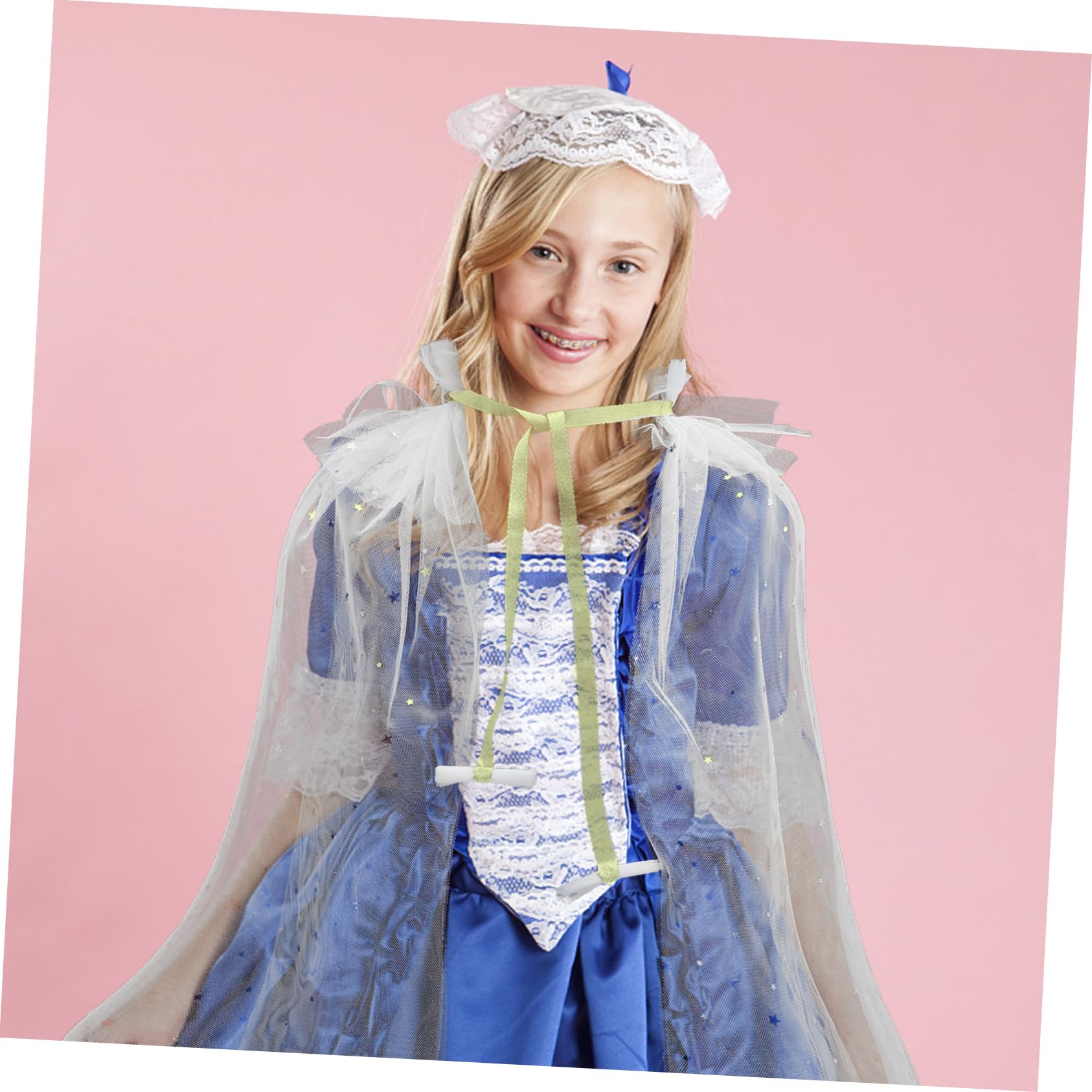 IMIKEYA Mantello Bianco Decorativo per Bambine in Poliestere e Cotone, Leggero e Traspirante, per Feste in Maschera e Eventi a Tema