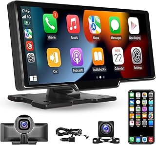 Hikity Portable Wireless Apple Carplay Car Stereo with Dash Cam - 9.3 Inch IPS Touchscreen, Wireless Android Auto, Loop Recording, Backup Camera, Bluetooth Car Audio Receivers