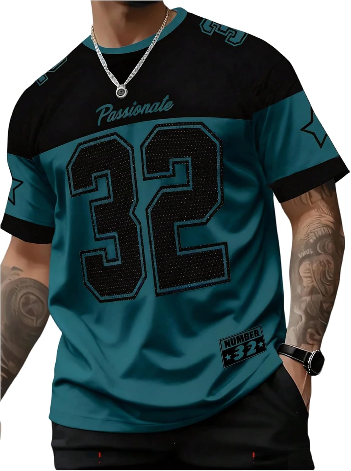 GORGLITTER Men's Y2K Star Number Print Jersey Shirts Short Sleeve Graphic Tees Streetwear Summer Baggy T Shirt