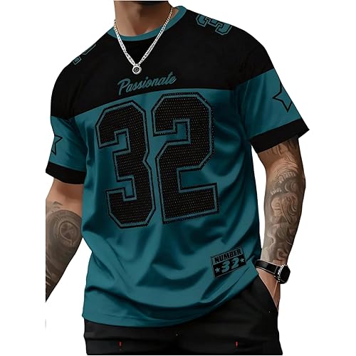 GORGLITTER Men's Y2K Star Number Print Jersey Shirts Short Sleeve Graphic Tees Streetwear Summer Baggy T Shirt