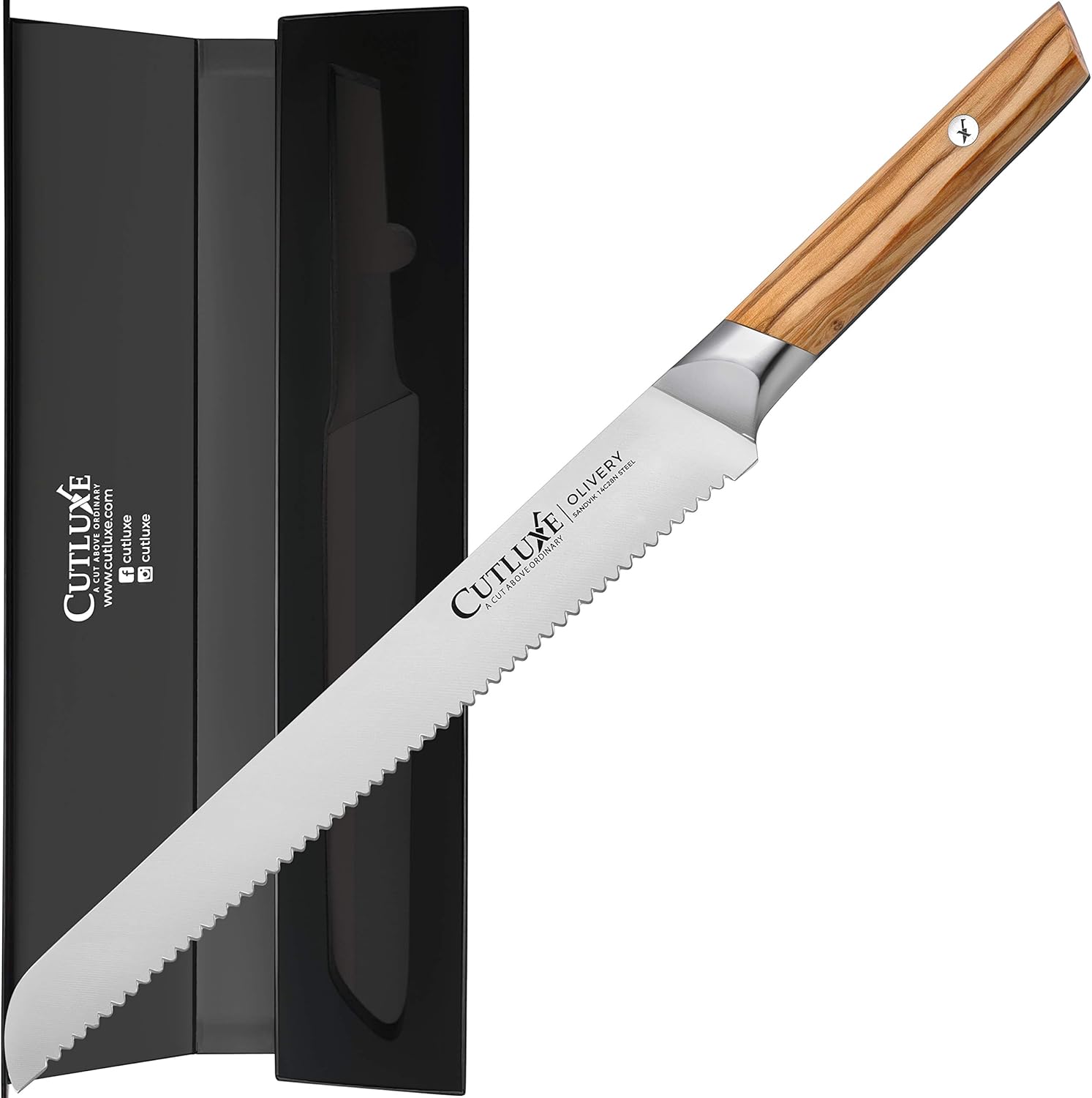 Amazon Com Cutluxe Bread Knife 10 Serrated Kitchen Knife Premium Swedish Steel Olive Wood Handle Full Tang Olivery Series Everything Else