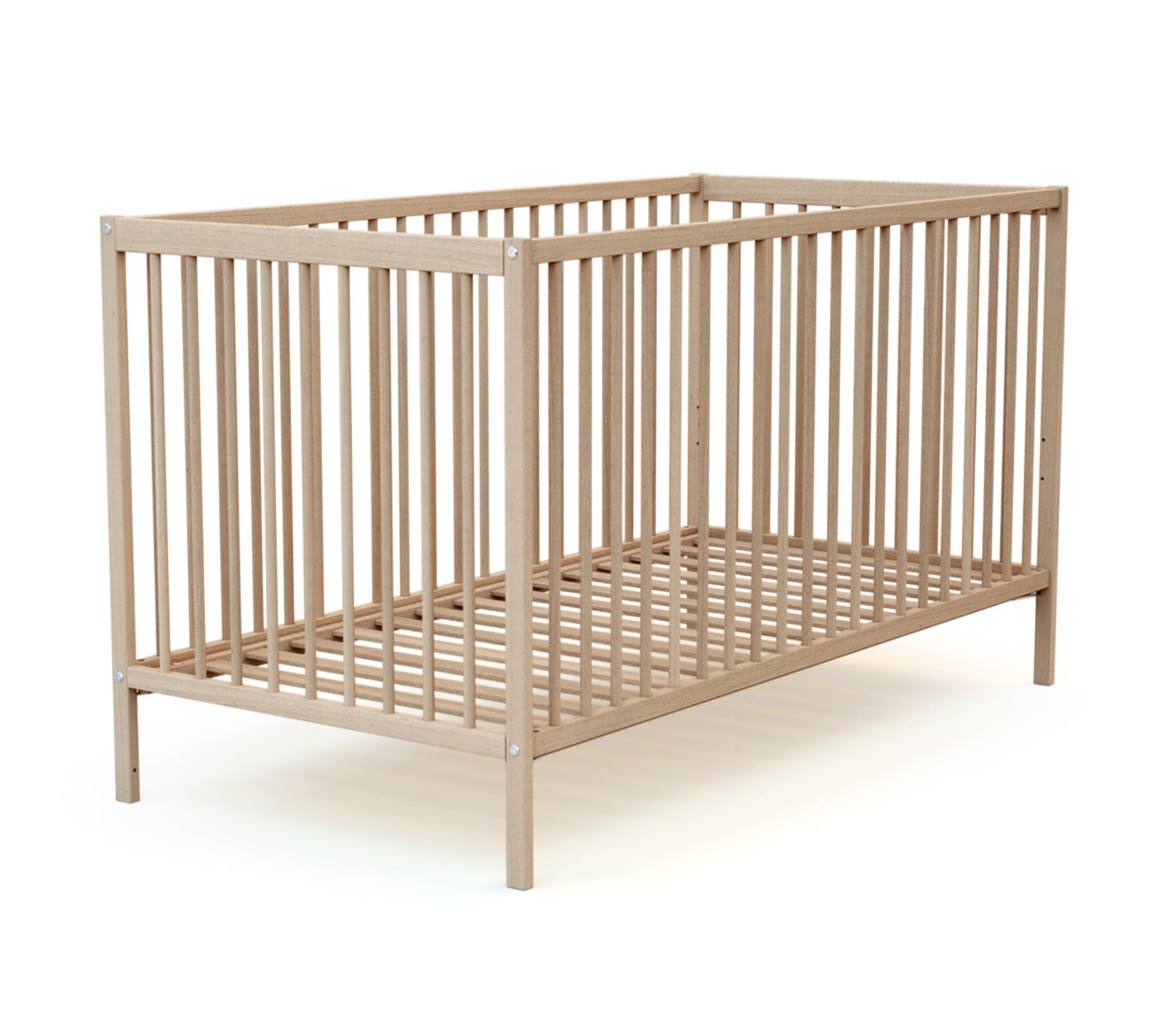 AT4 - Lit Bébé 70x140 ESSENTIEL Hêtre Brut| 144 x 74 x 86,5 cm | Sommier à lattes réglable 3 hauteurs