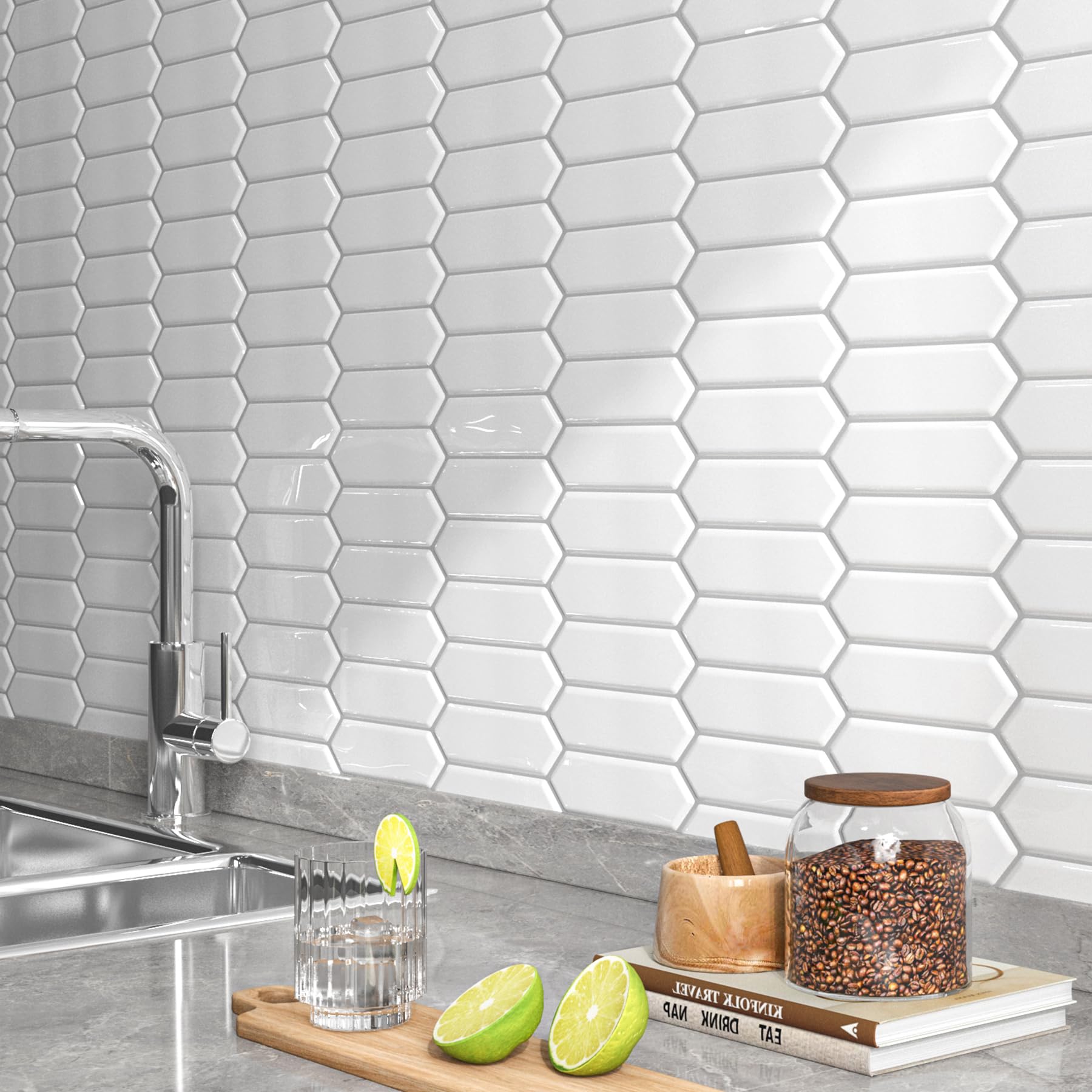 Decotalk Azulejos Adhesivos Baño Efecto Mrmol Blanco Hexgono Azulejos Adhesivos Baño 30.5x30.5cm 15Piezas Impermeable Vinilo Pared Cocina Vinilos Cocina Azulejo Suelo Vinilo Autoadhesivo Lavadero