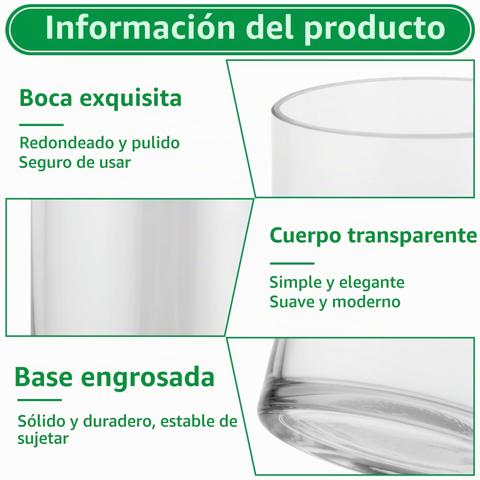 12 jarrones de cristal de 10 cm altos para decoración de mesa, 10 x 8,5 cm, jarrón grande, transparente, cilindro, redondo, florero