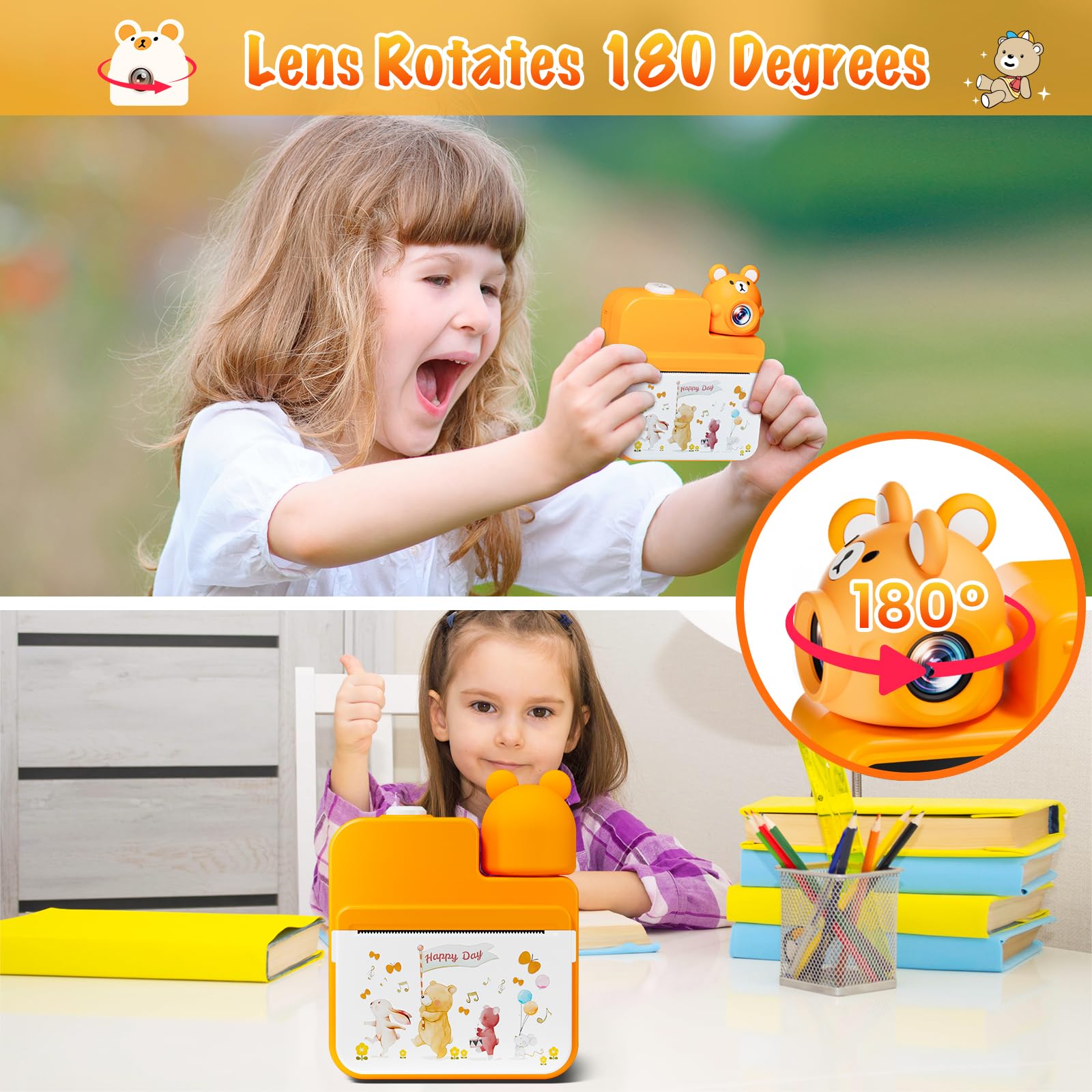 Gofunly Macchina Fotografica Bambini Istantanea, 3,0 Pollici Fotocamera Istantanea Bambini con 32GB Scheda & 3 Carta Stampa, 14MP/1080P HD Videocamera Fotocamera Digitali per Bambino da 3-12 Anni