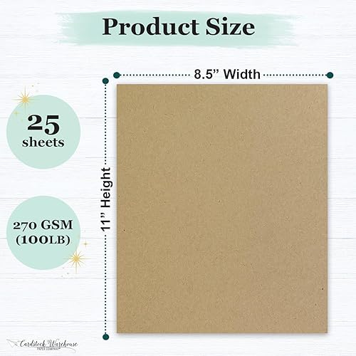 Miniatura 2 de Cardstock Warehouse - Bolsa de papel kraft color marrón, 8.5 x 11 pulgadas, 100 libras, 9.52 ozm, 100% papel de cartulina reciclado, 25 hojas