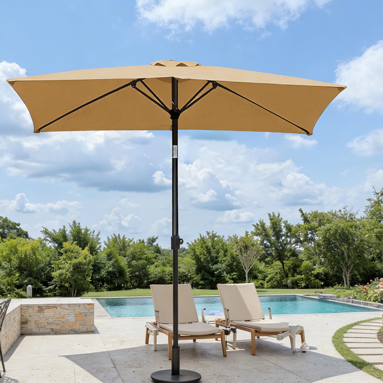 Toldo de Recambio de Sombrilla 3x3m Cuadrada para 6 Varillas, Tela de Repuesto de Poliéster para Parasol de Jardín y Terraza, Cubierta con Protección UV30+