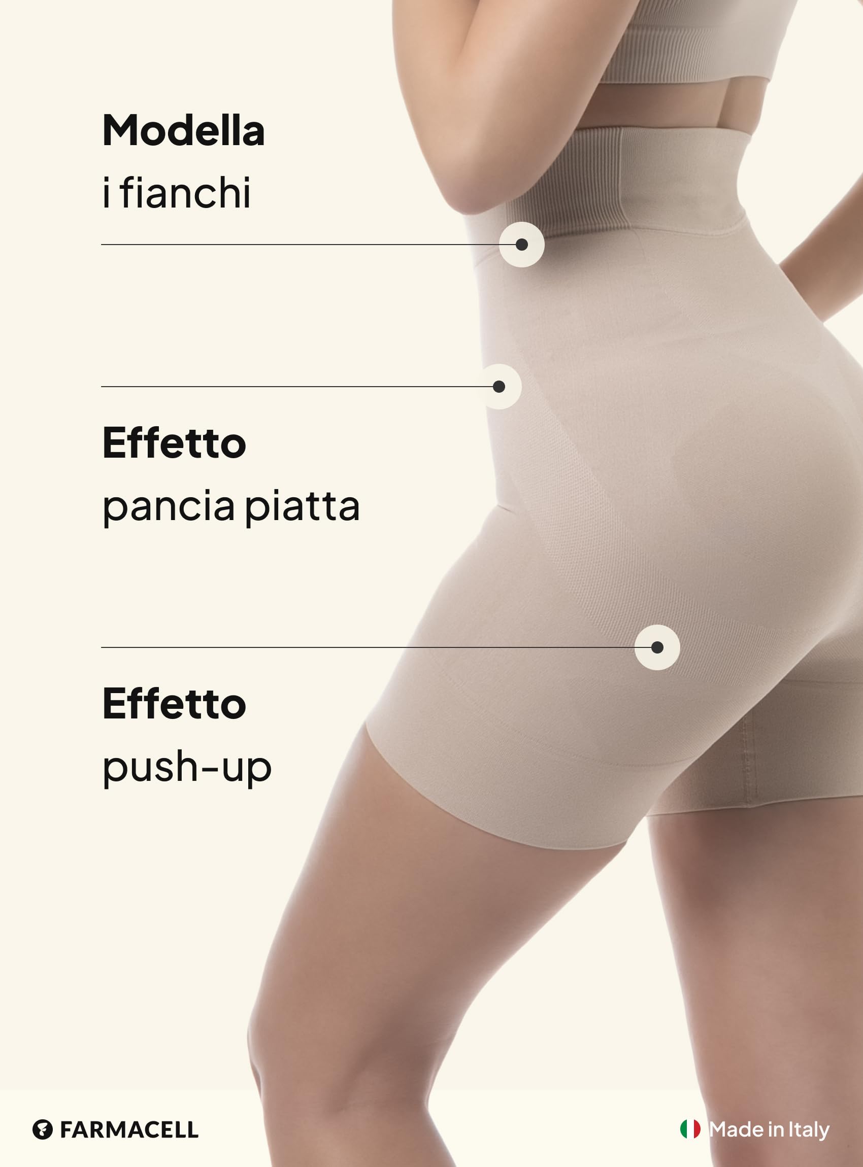 FarmaCell Pantaloncino Contenitivo Modellante Vita Alta, Shorts Push Up Glutei, Pancia Piatta, Made in Italy, 602