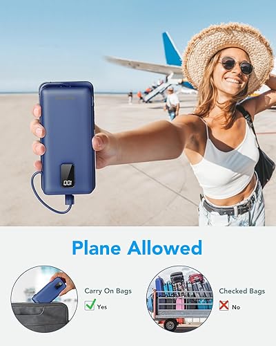 Miniatura 8 de charmast Cargador portátil con cables y enchufe integrados, cargador de batería USB C de 10000 mAh, carga rápida, batería externa delgada, artículos