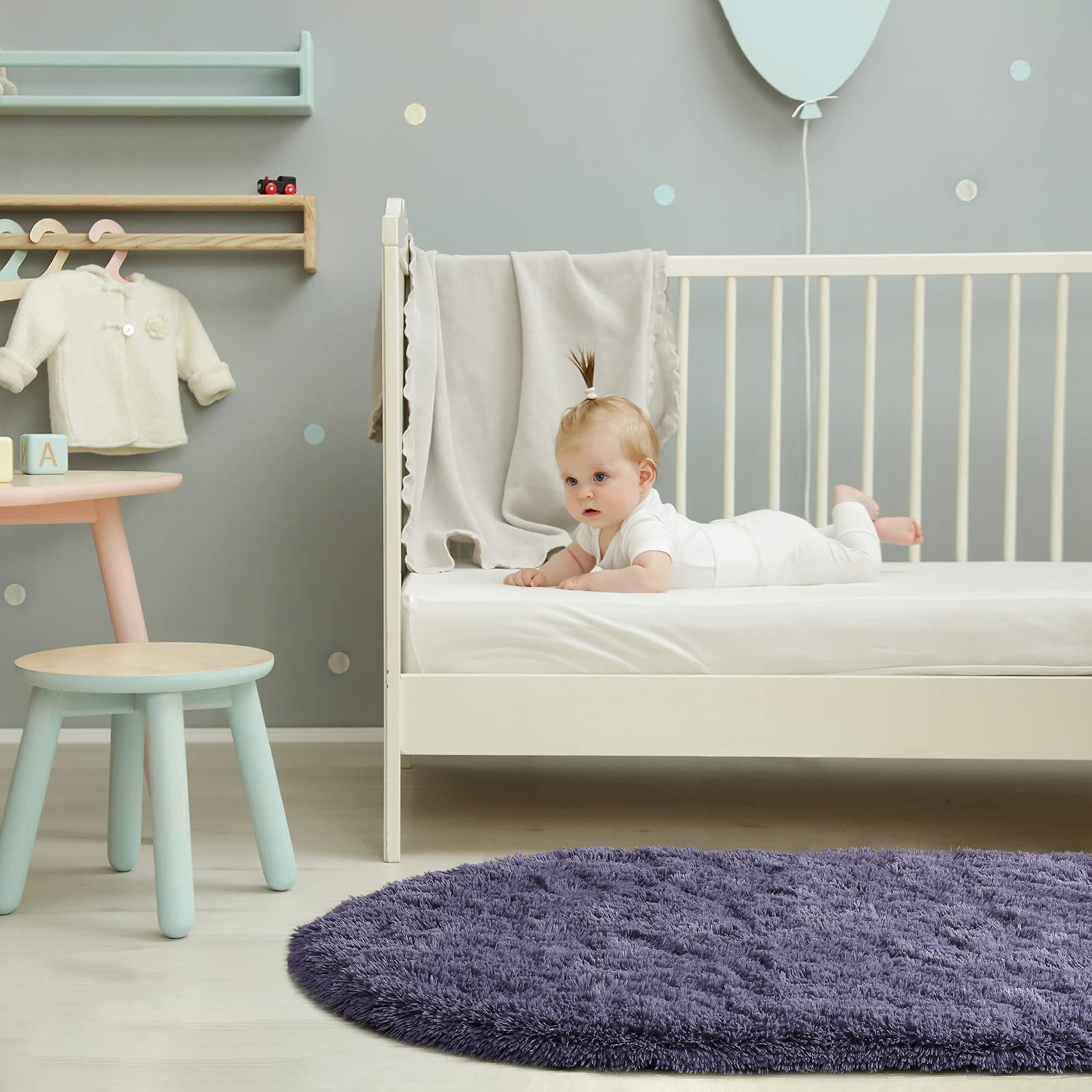 Sanmu morbido velluto tappeto di seta semplice stile moderno ovale Shaggy Tappeto moda tappeto per sala da pranzo, salotto rosa Rugs for Girls Room Home Decor 2.6 'x 5.3' Grey-purple