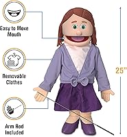 Vista 3 de Sarah de 25 pulgadas, mamá melocotón/maestra, cuerpo completo, marioneta estilo ventrílocuo