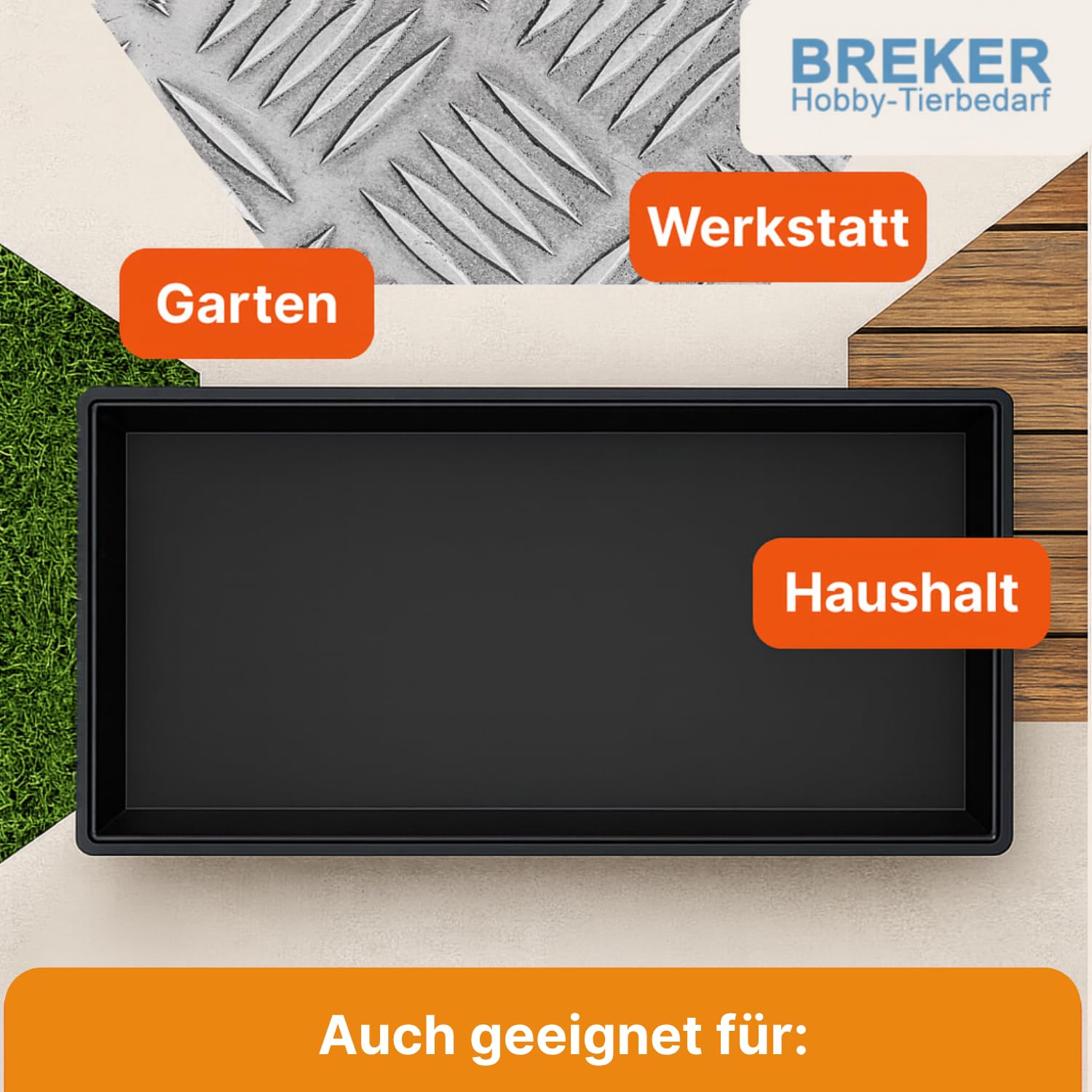Breker Kunststoffwanne 100x50cm [geeignet als Kotwanne] 50 Liter Fassungsvolumen | Allzweckwanne | Plastikwanne | Schwarz