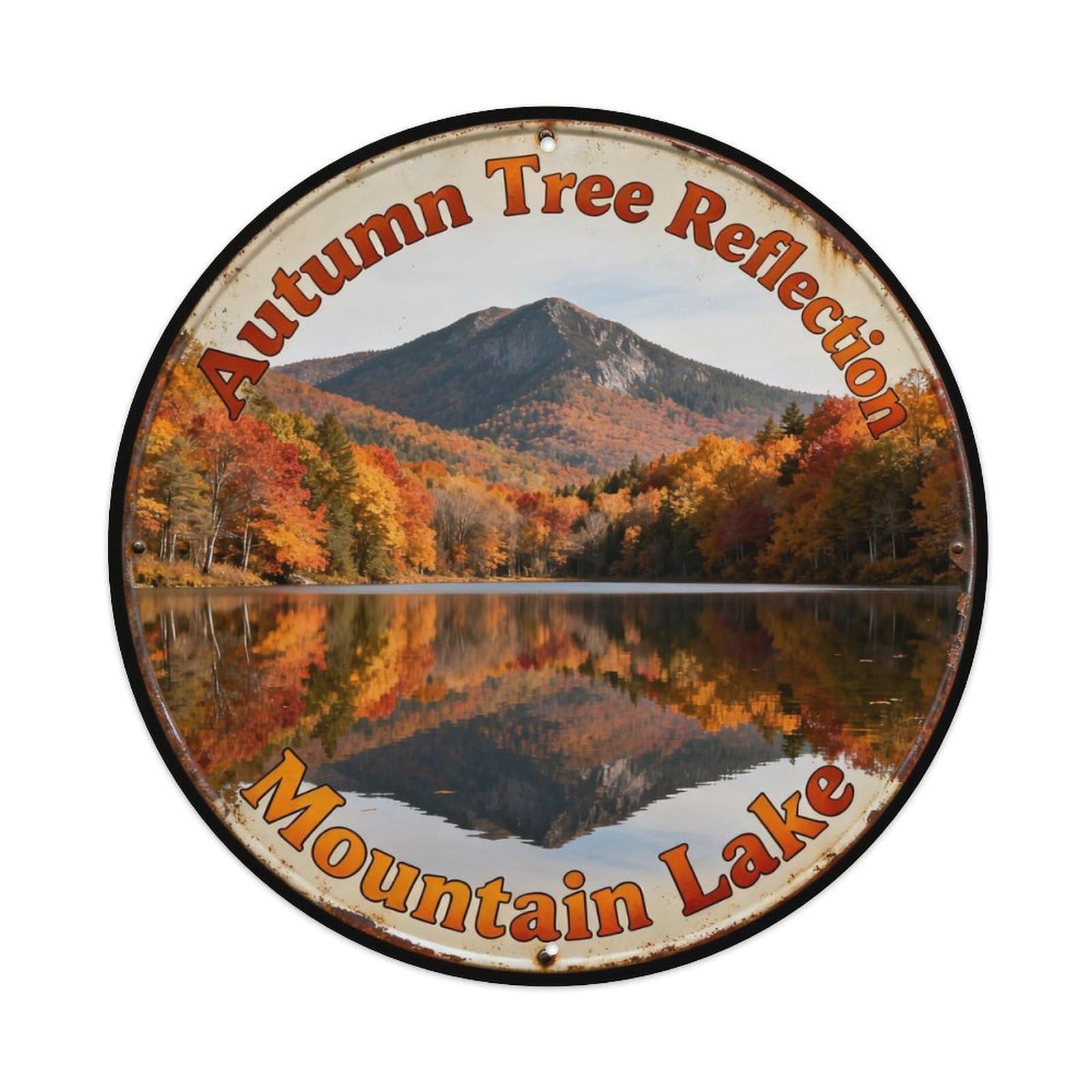 Autumn Tree Reflection Mountain Lake Metal Tin Sign Plaque