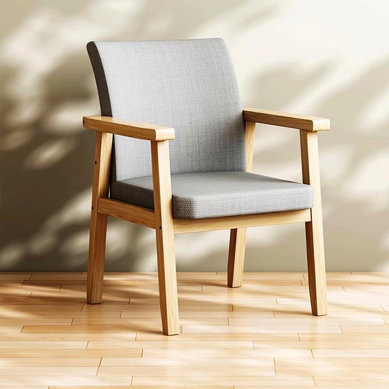 Kutis Multifunction Simple Solid Wood Modern Dining Chair Armrest Side Upholstered Accent Chair Cushioned Sofa Desk Computer Chair for Office Reception Hall Living Room 57x55x84 cm