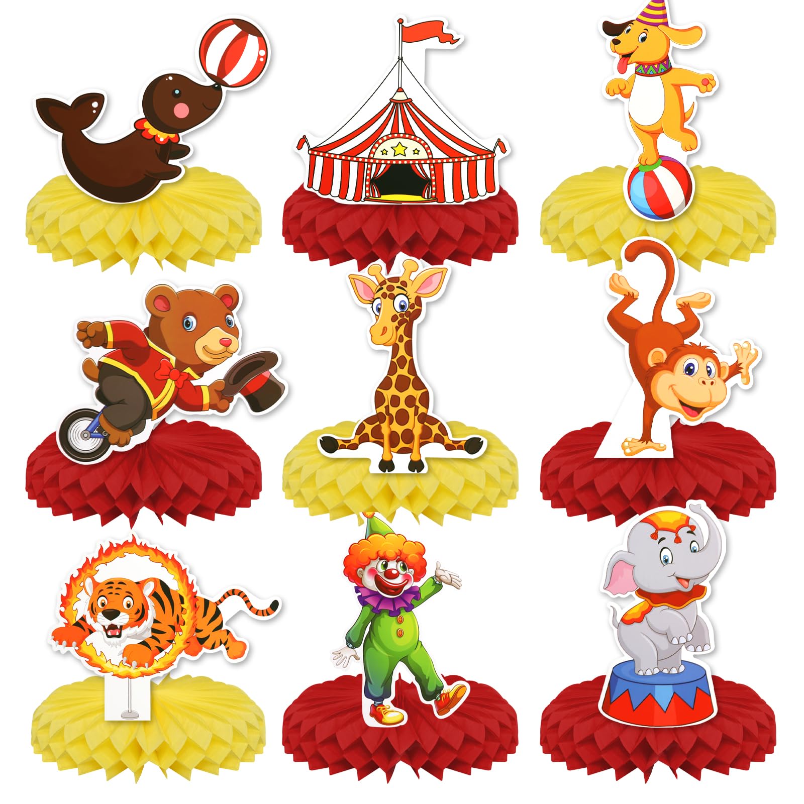 Carnival Circus Honeycomb Centerpieces, KSKSPE 9Pcs Carnival Circus Party Table Centerpieces Carnival Circus Birthday Decorations Carnival Theme Party Table Decoration for Carnival Circus Supplies