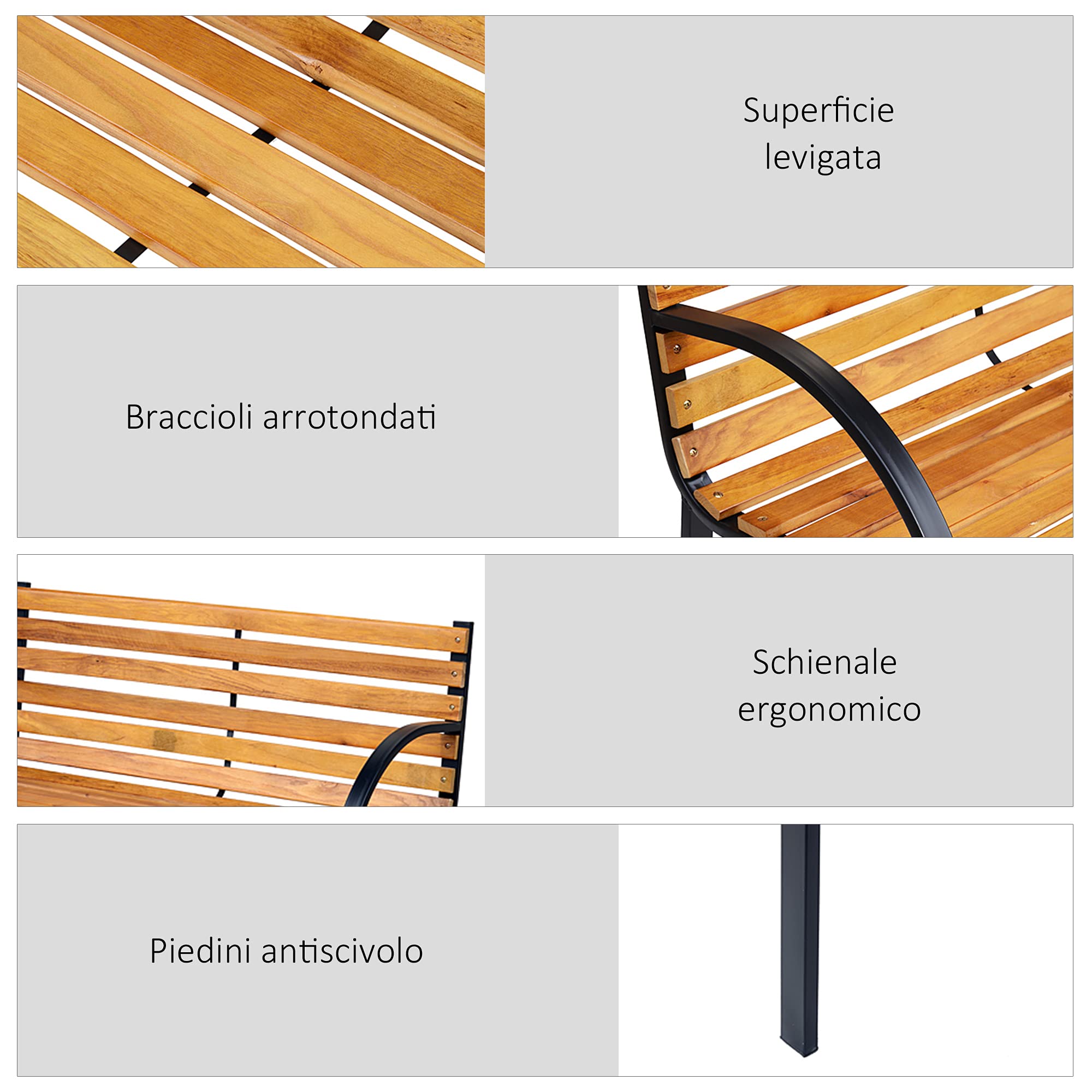 Outsunny Panca in Legno 2 Posti, Panchina da Esterno, Giardino, Balcone o Terrazzo 122x60x83cm, Nero e Color legno