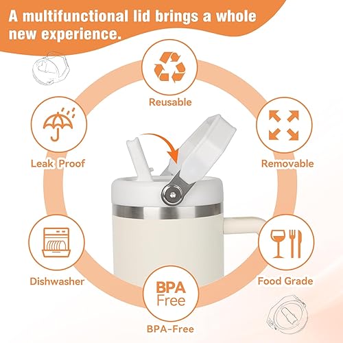 Miniatura 6 de Tapa de 40 onzas para copa Stanley, tapa abatible a prueba de fugas con mango para Stanley Quencher y ProTour de 40 onzas, tapas antiderrames,