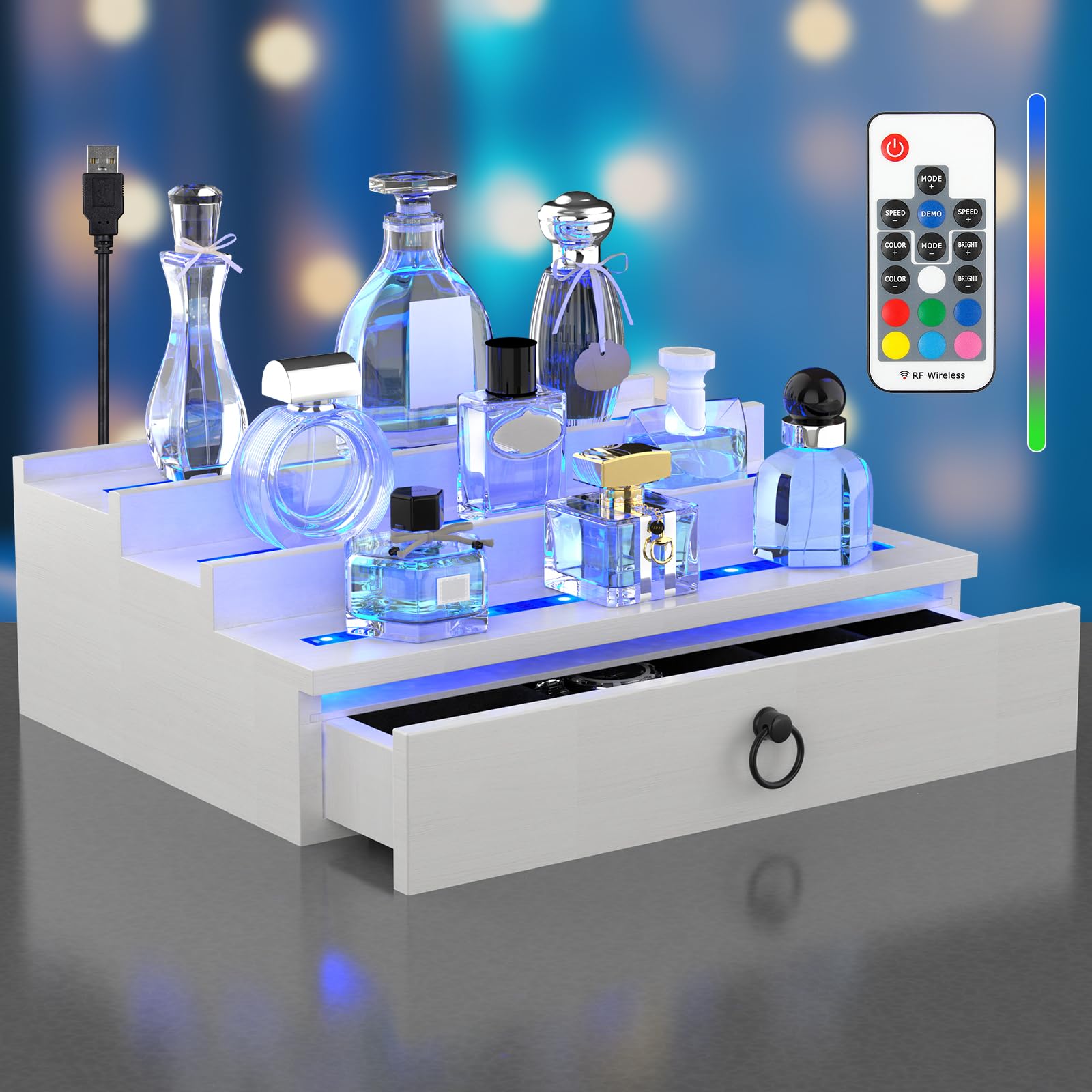 Photo 1 of **Similar item**
LED Lighted Cologne Organizer for Men, 3 Tier Wood Perfume Organizer with Velvet Lined Drawer, Multi Lighting Modes Perfume Display Holder with Remote Control, Cologne Shelf Stand, Nice Gift for Men