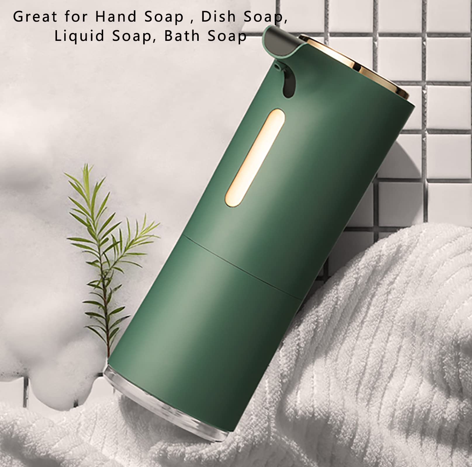 Dispenser Sapone Automatico, Dispenser Sapone Bagno 280ml Ricaricabile, Dispenser Sapone Cucina Non Touch, Dispenser Detersivo Lavatrice con Sensore IPX4 Impermeabile Verde