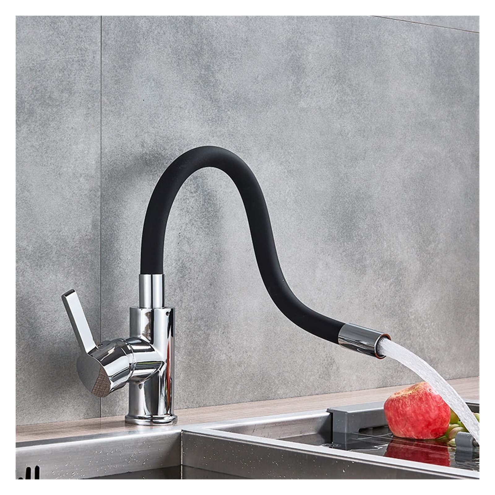 Grifo de fregadero de cocina de cuello Flexible de tubo naranja, tubo Universal cromado, grifo mezclador de cocina frío y caliente, grifo de cocina de baño montado en cubierta (Color : White)