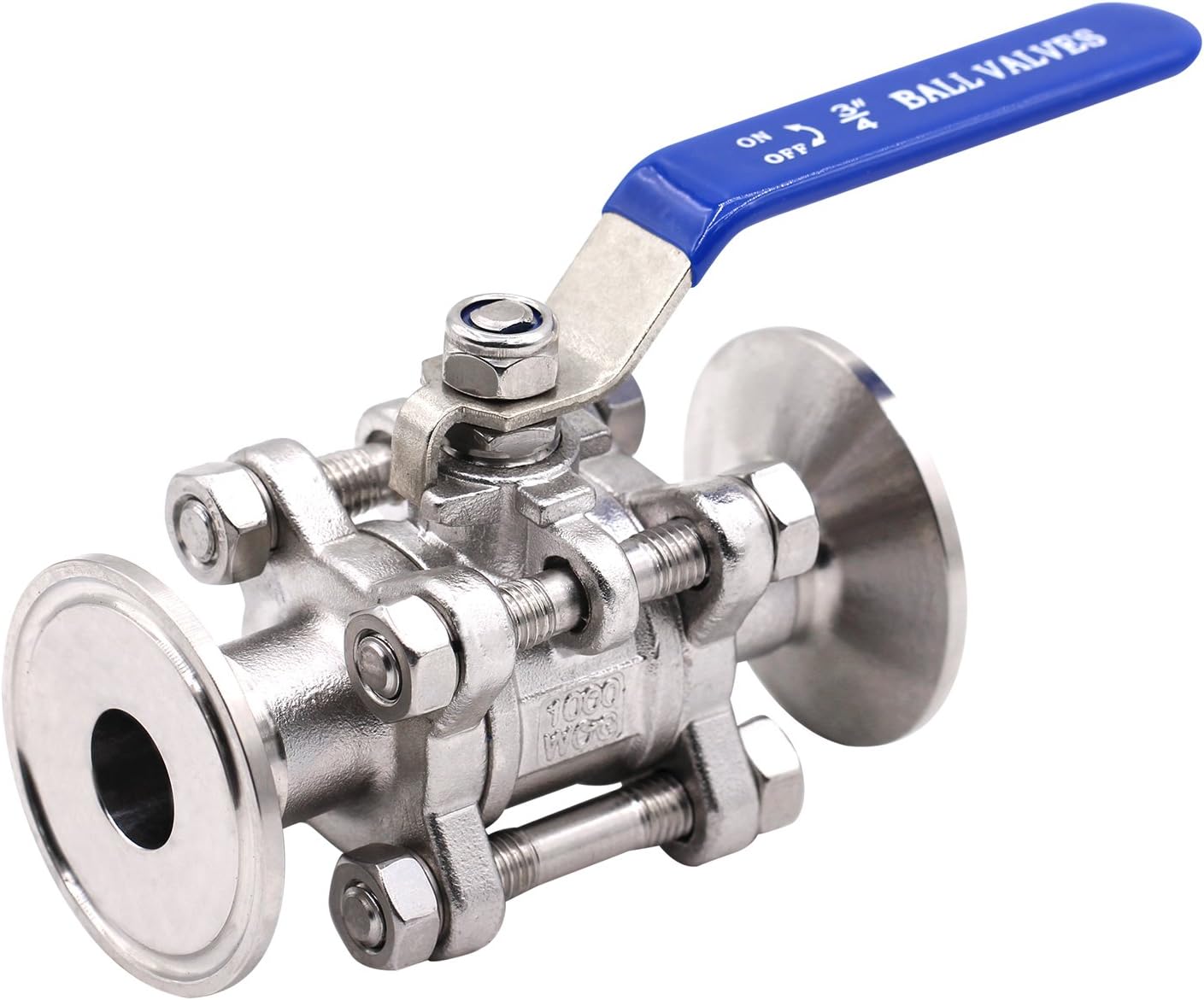 DERNORD Sanitary Ball Valve Fits 1.5" Tri-Clamp Clover Stainless Steel 304, PTFE Lined, Two Way & Three Piece (0.5 Inch Tube OD Quick Clamp)