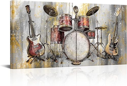 Saypeacher Lienzo musical para pared, guitarra, piano, jazz, pintura, impresiones musicales, obras de arte musicales, decoración de estudio para el