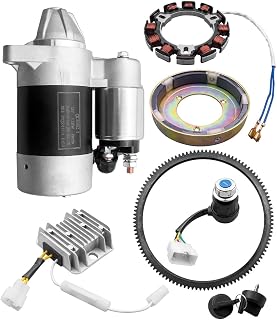 Diesel Electric Starter Motor kit with Flywheel Generator Rectifier Voltage Regulator Flywheel Ring Gear Ignition Key Switch, Fit for L100 186F 186FA Diesel Engine Starter