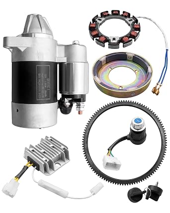 Diesel Electric Starter Motor kit with Flywheel Generator Rectifier Voltage Regulator Flywheel Ring Gear Ignition Key Switch, Fit for L100 186F 186FA Diesel Engine Starter