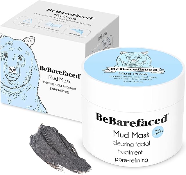 BeBarefaced VEGAN Clay Mask - Mens Womens Moisturising Face Masks Skincare - Face Masks Beauty - Pore Minimizer Blackhead Blemish and Acne Face Mask Skin Care - Facial Mask Mud Preppy Skincare - BHA