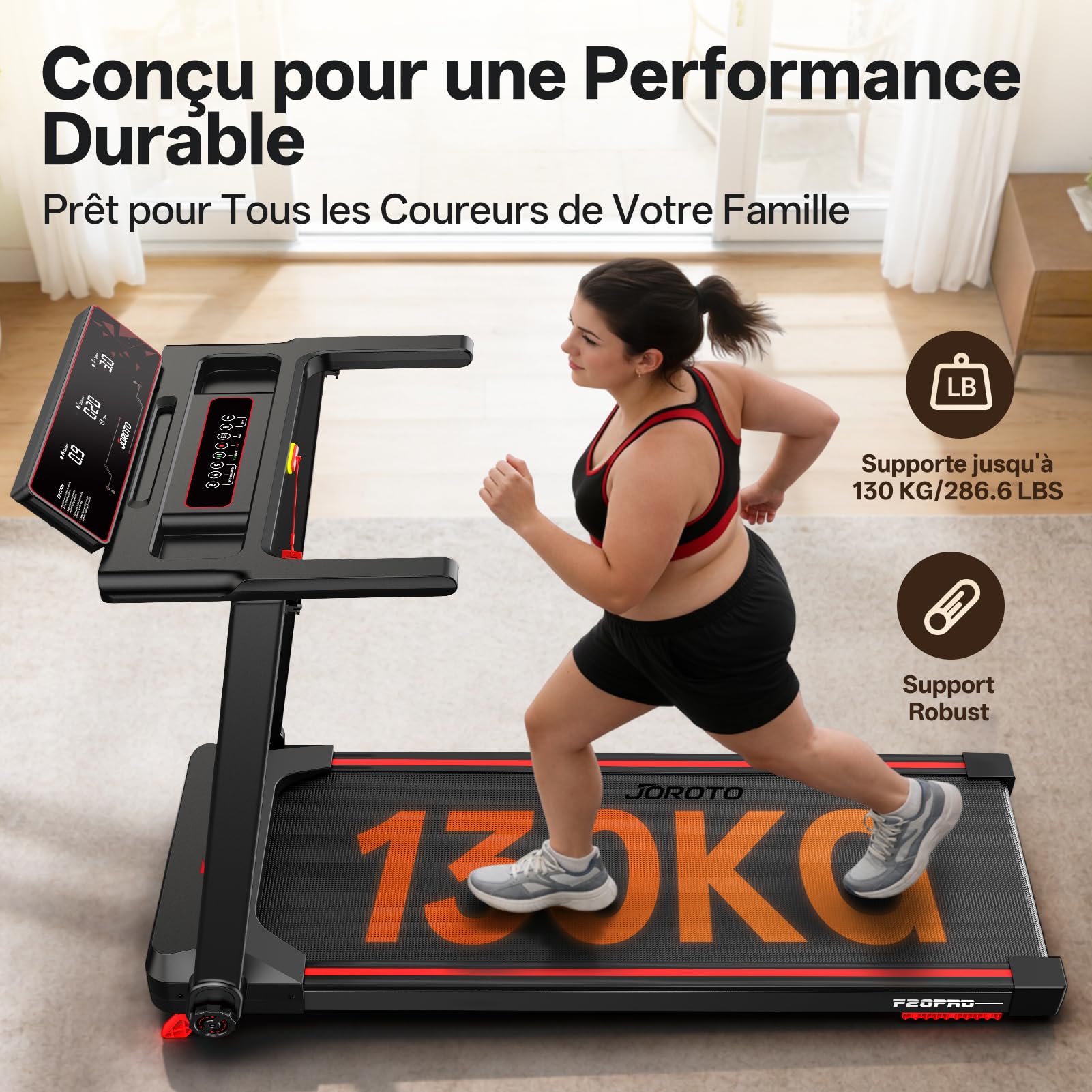 JOROTO Tapis de Course Pliable Moteur 2,5PS Inclinaison 8% Vitesse 1-12 KM/H Écran LED Poids Max 130KG