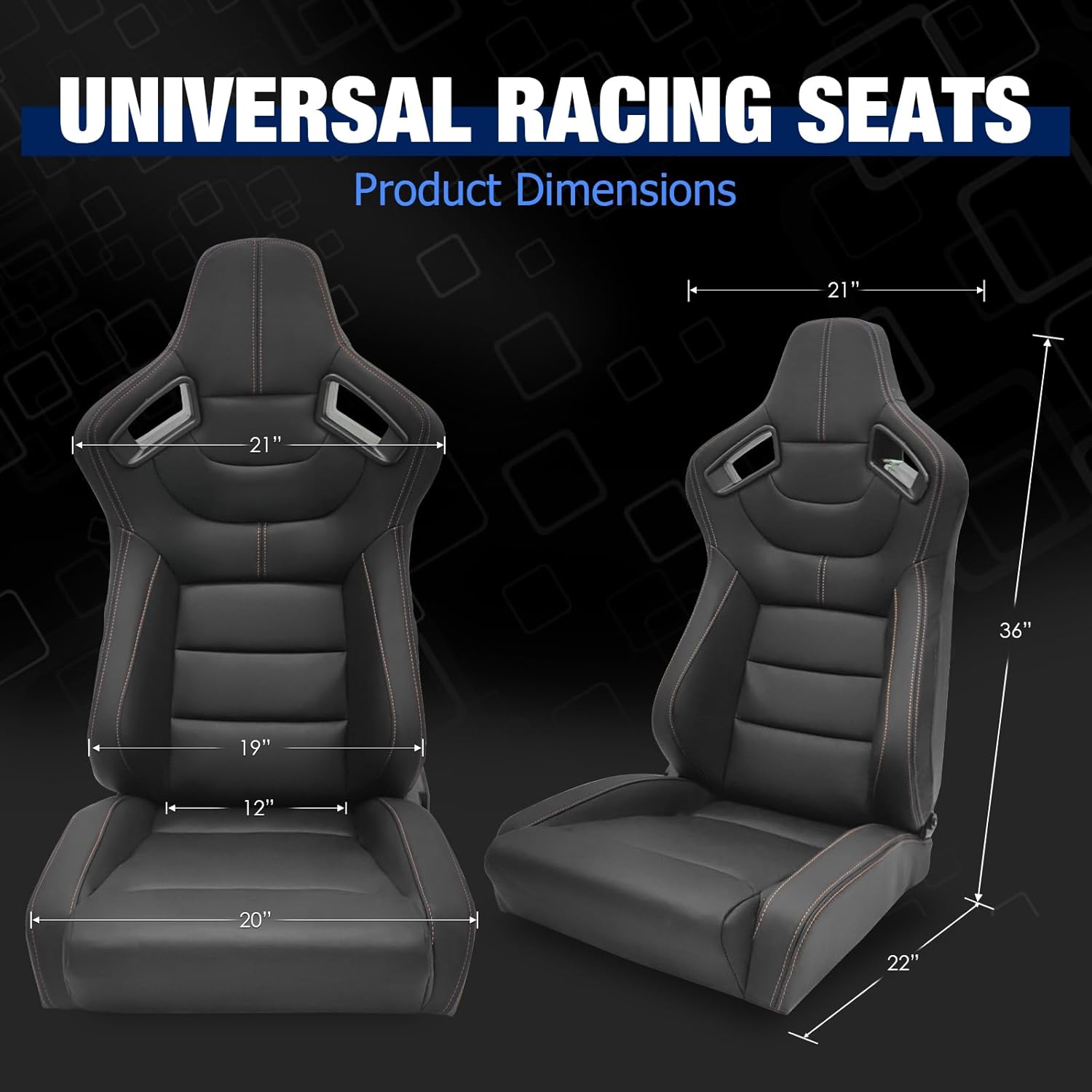 FREEMOTOR802 Racing Seats with Dual Lock Sliders, Universal For Most Cars Vehicles First Row, 1 Pair Reclinable Sport Bucket Seats, PU Carbon Fiber Look Leatherette, Black Orange (Upgraded Version)