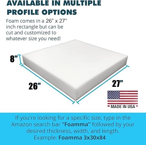 Miniatura 10 de FOAMMA Cojín de espuma para tapicería de alta densidad de 7 x 26 x 27 pulgadas (reemplazo de asiento, hoja de tapicería, acolchado de espuma)