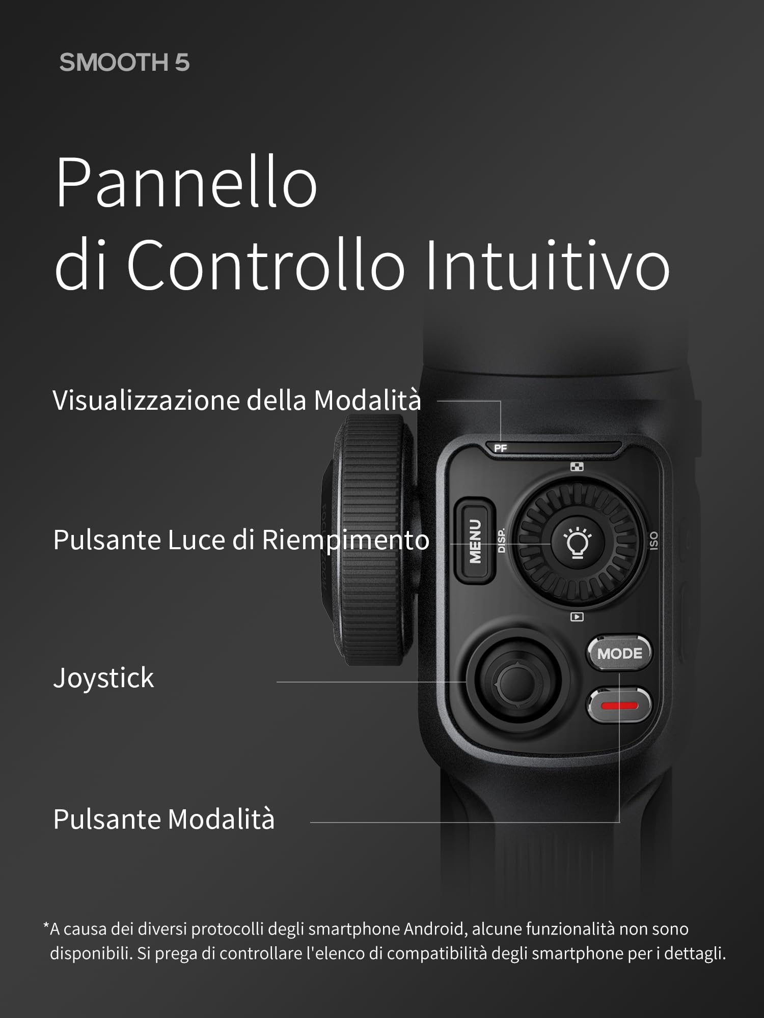 ZHIYUN Smooth 5 Combo [Ufficiale] Stabilizzatore Smartphone a 3 assi, Telefono Gimbal per iPhone e Android, con Treppiede, Borsa, 2 Luci 300lm e Zoom per Vlog, Youtube e TikTok