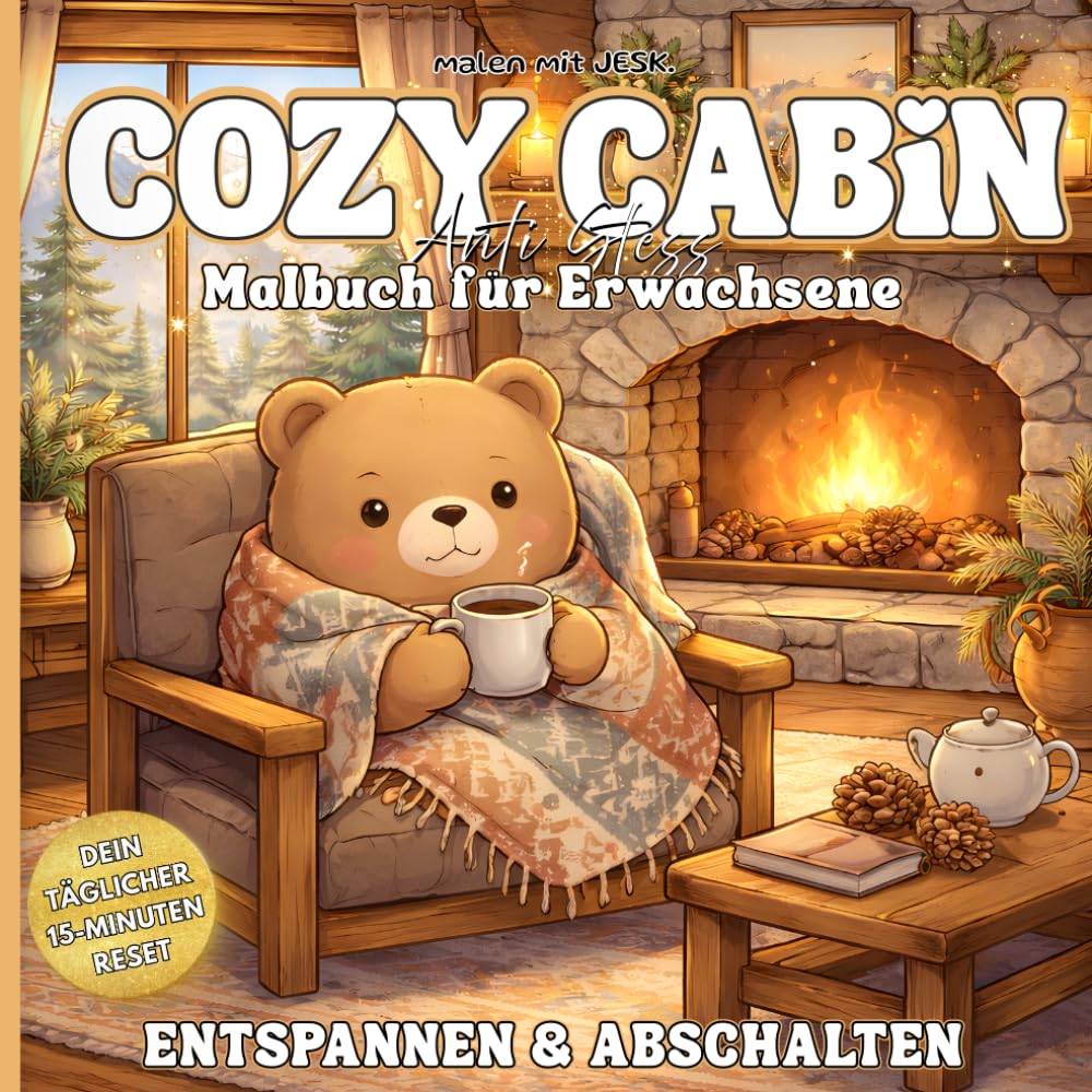 COZY CABIN - Entspannendes Ausmalbuch für Kinder, Jugendliche und Erwachsene: Gemütliche Hütten-Motive zum Abschalten, Entspannen und Stress abbauen