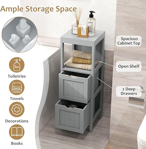 Miniatura 7 de Giantex Organizador de baño y armario de almacenamiento, soporte organizador de almacenamiento con 2 cajones extraíbles, dispositivo anti-caída,