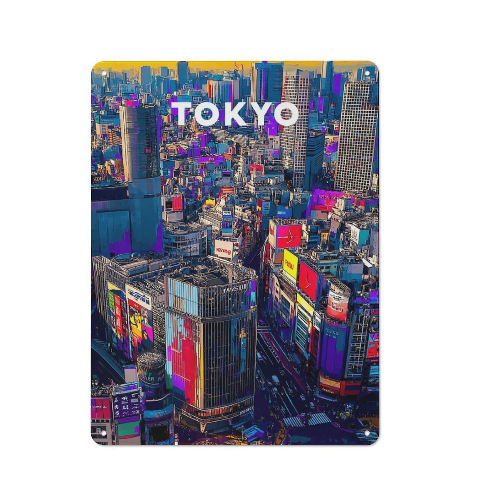 Modern Vintage Tokyo A Vibrant Cityscape -1 Metal Desk Wall Sign 40x30cm, Office Wall Decor for Office, Study, Studio Or Hallway