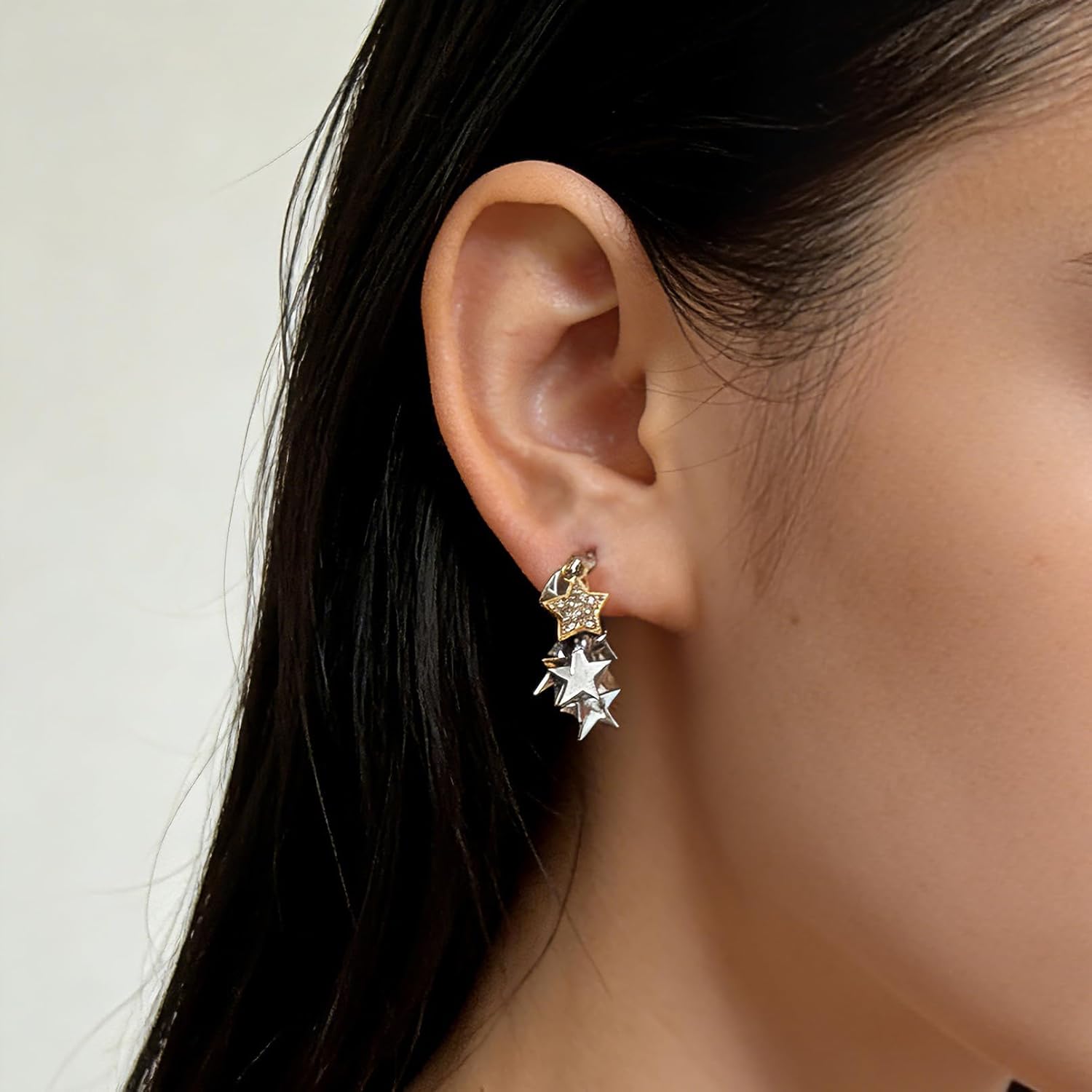 Stars Dangle Stud Earrings Sparkly Star Rhinestone 925 Silver Post Earrings for Women Small Stud Stars Tassel Jewelry - Image 3