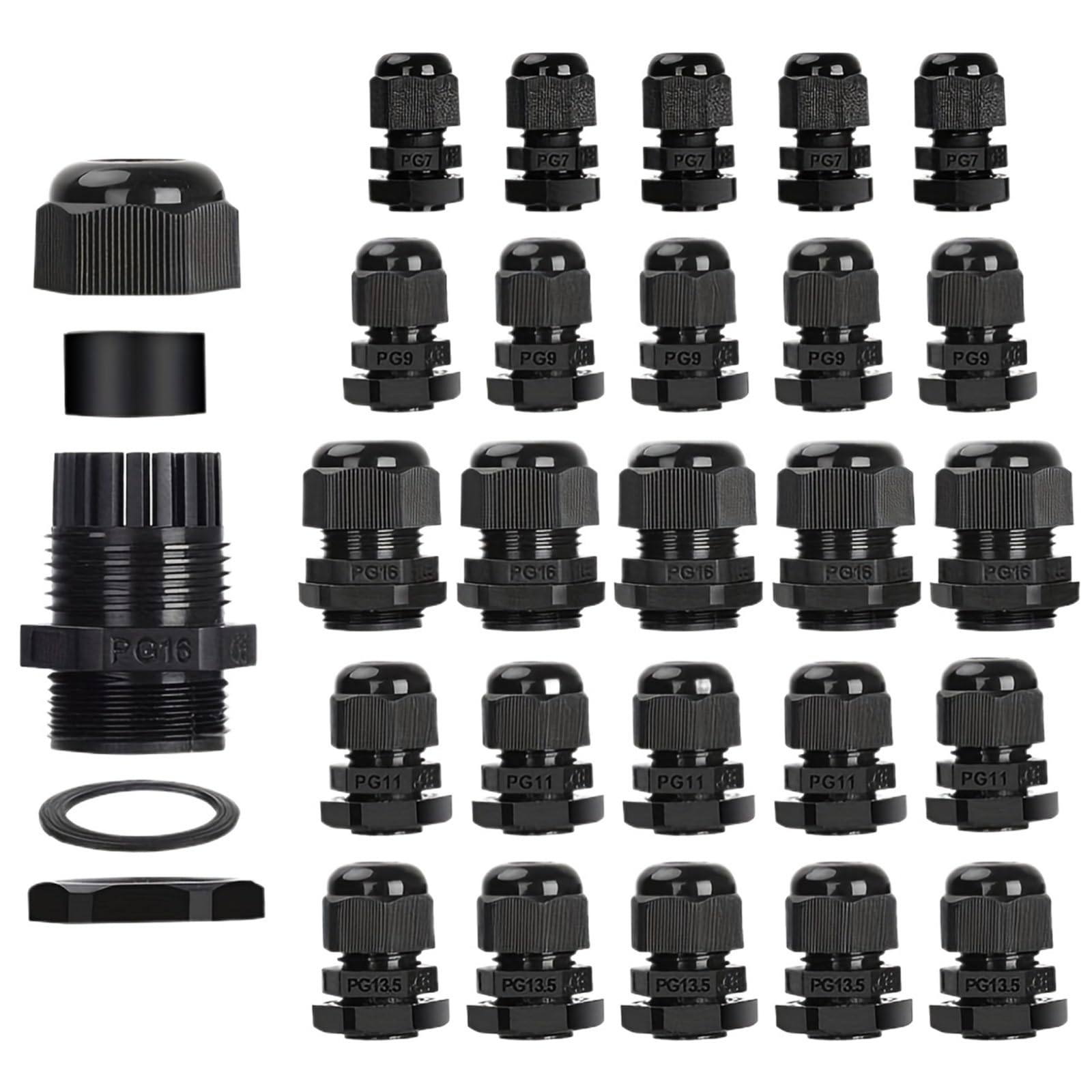Xinglongs Pg13.5 Waterproof Cable Glands 60Pcs Cable Gland M8 M10 M12 M16 M20 Pg7 Pg9 Pg11 Pg16 Waterproof Cable Glands Plastic Nylon Cable Connector(Pg13.5)