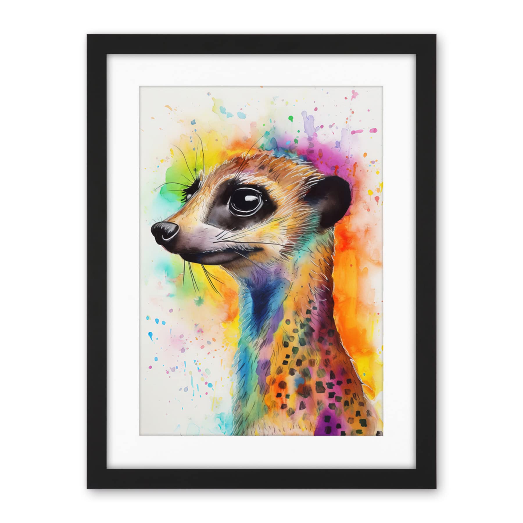 Artery8 Meerkat Multicoloured Portrait Watercolour Painting Artwork Framed Wall Art Print 18X24 Inch