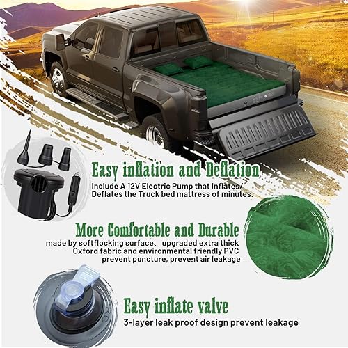 Vista 105 de Umbrauto Colchón de aire para platón de camioneta de tamaño estándar de 6 a 6.5 pies, inflable, para dormir en exteriores, tienda de campaña, Negro