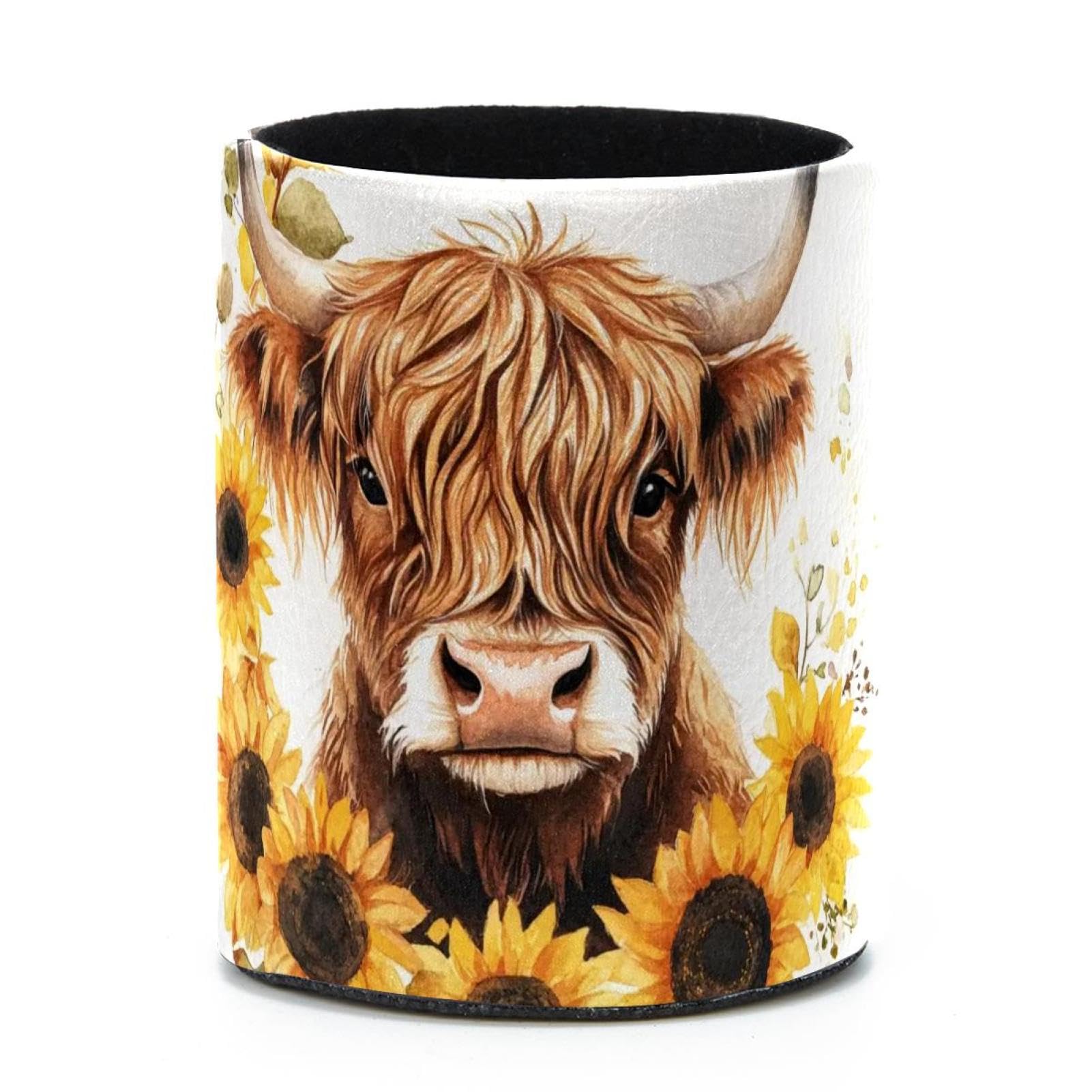 VAPOKF Round Pencil Holders for Desk, Sunflower Cow Pen Holders Pen Pot Makeup Brushes Storage Desktop Stationery Supplies Organiser for Home Office