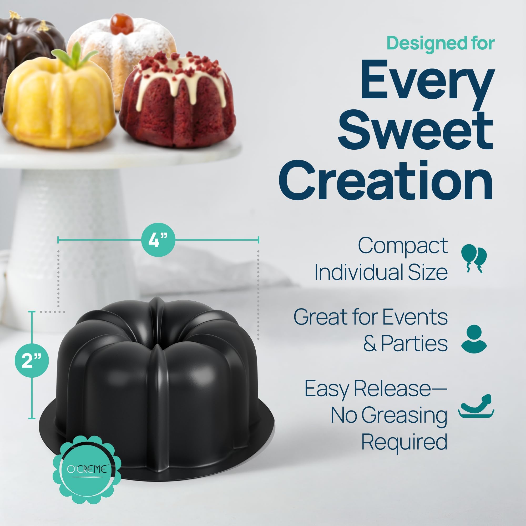 O'Creme Mini moldes de flan – Molde de plástico reutilizable para hornear para gelatina y chocoflan – Tazas de silicona antiadherentes para hornear y mucho más – Paquete de 50 unidades