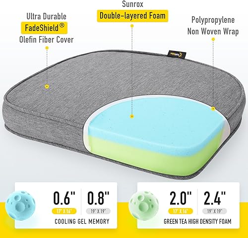 Miniatura 2 de SUNROX FadeShield - Juego de 2 cojines de espuma viscoelástica de gel para silla, resistentes a las manchas, duraderos, reversibles, con lazos, para