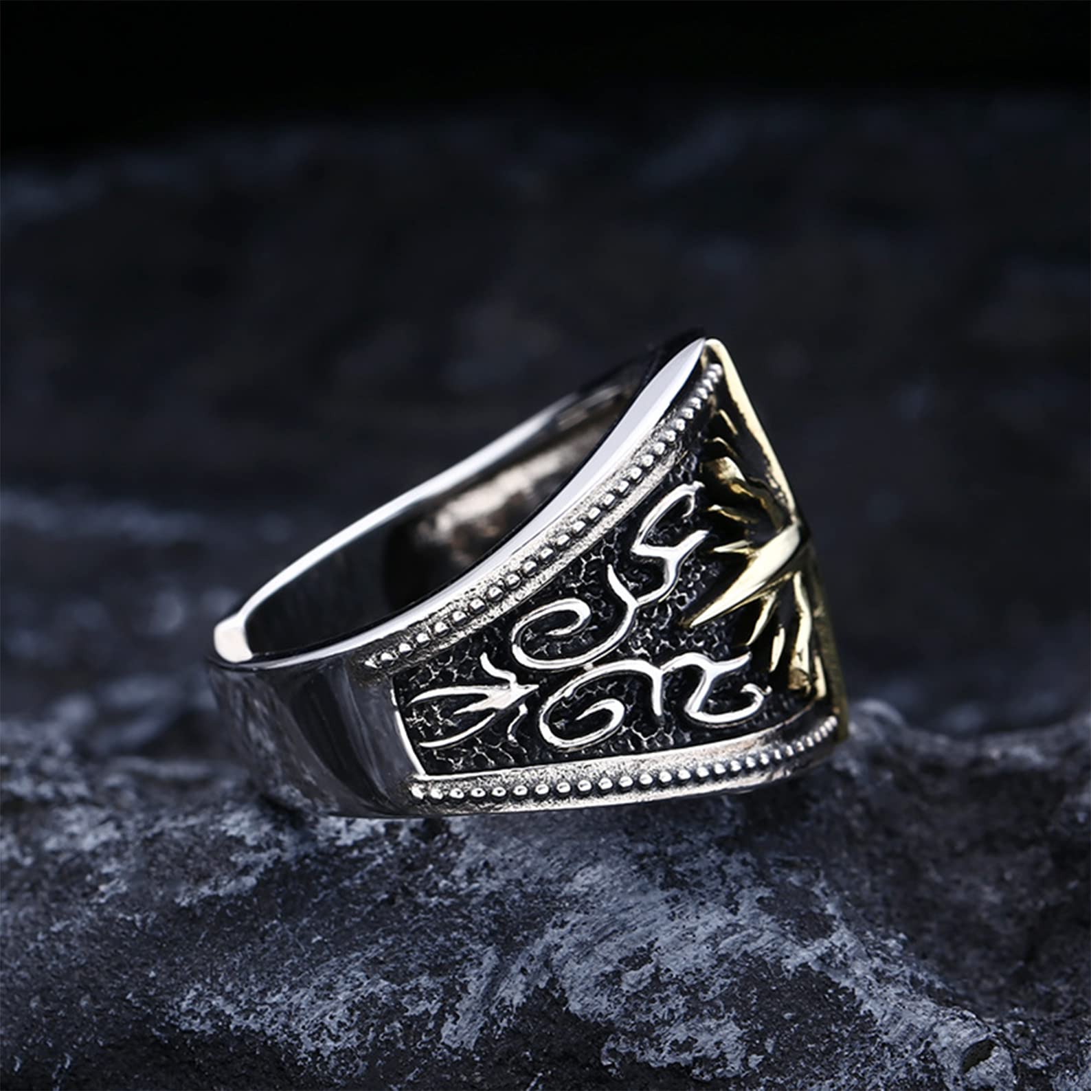 Anello vintage da uomo in argento sterling S925 placcato oro con croce e stella, fatto a mano, accessori per gioielli