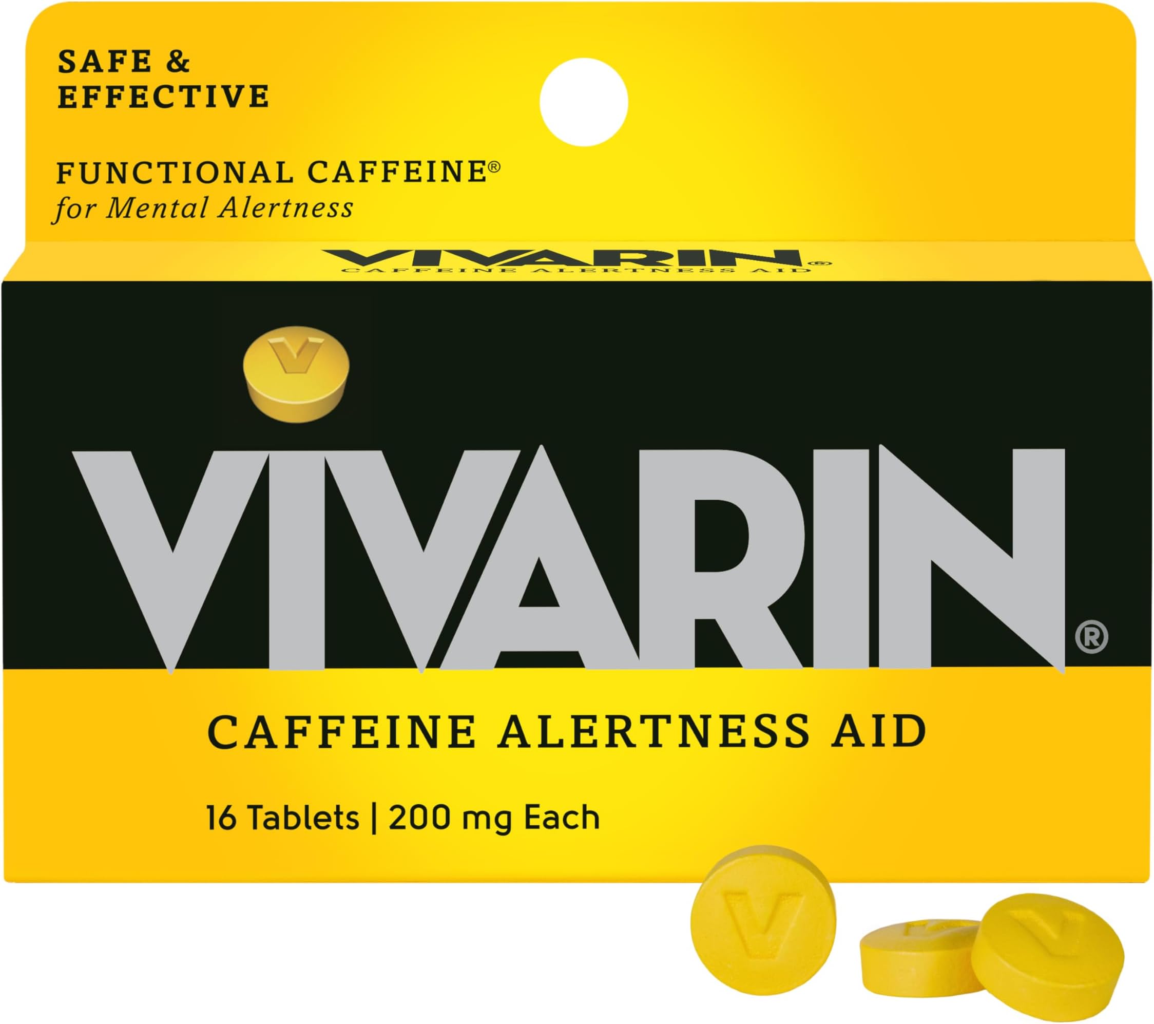 Vivarin, Caffeine Pills, 200mg Caffeine per Dose, Safely and Effectively Helps You Stay Awake, No Sugar, Calories or Hidden Ingredients, Energy Supplement, 16 Tablets