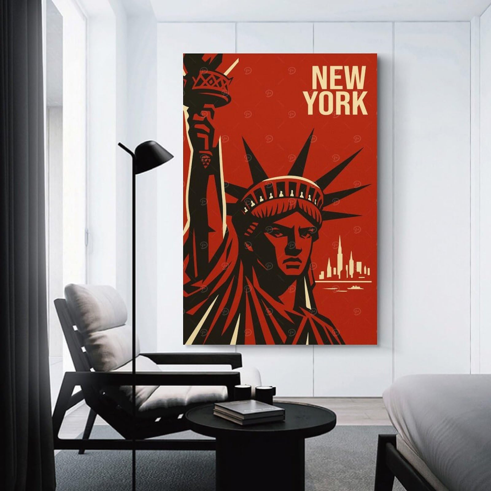 Junmoney New York Lady Liberty Travel Decorative Wall Artwork 08x12inch(20x30cm), for Front Hall, Corridor Or Welcome Spaces, Decorative Wall Art for Narrow Spaces