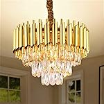 Desidiya Modern Crystal Pendant Light Golden Round Ceiling Light Fixture for Living Room and (Antique, 400mm) and 3 Colors Led Plate Included Warm White, Natural Light, Golden Light (400MM)