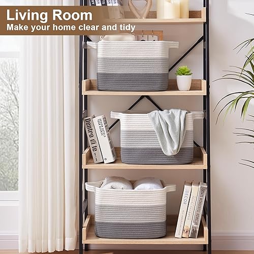 Miniatura 4 de Cesta de almacenamiento para organizar, cestas tejidas para almacenamiento, cestas decorativas rectangulares para shleves, armario, juguetes,